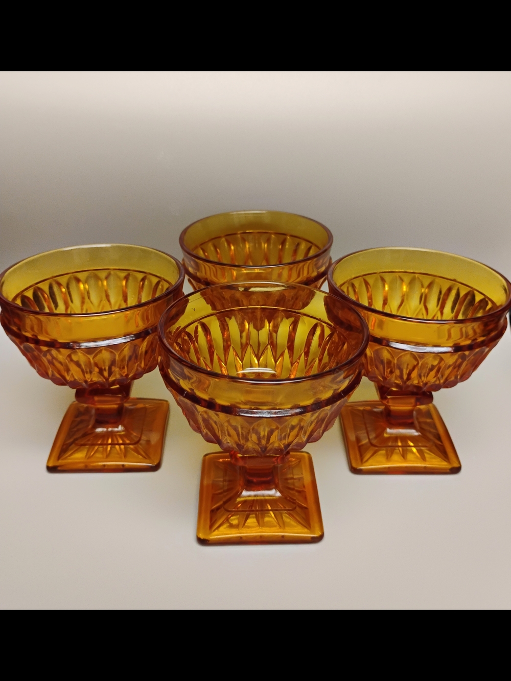 Vintage 1960's Indiana Amber Glass Dessert Compote Cups - Set of 4